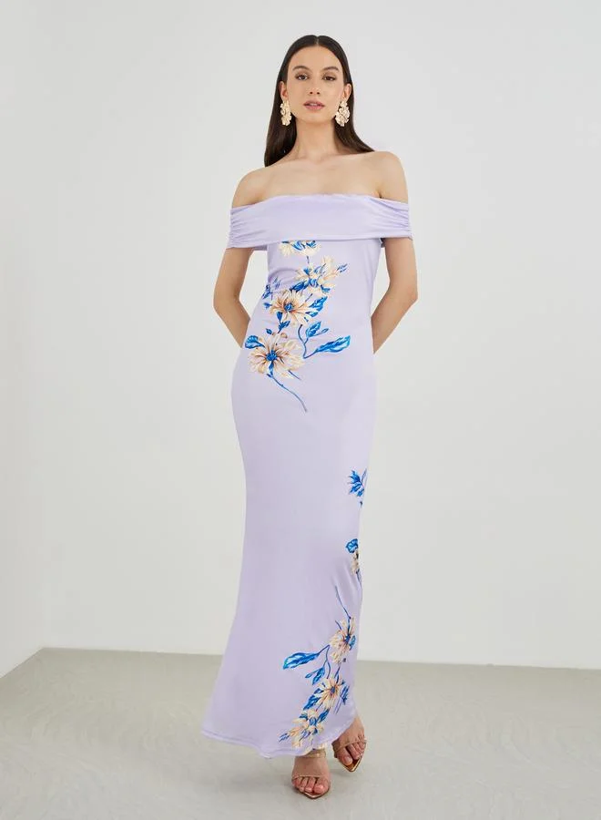 Take Two Take Two Floral Print Sleeveless Off Shoulder Maxi Dress