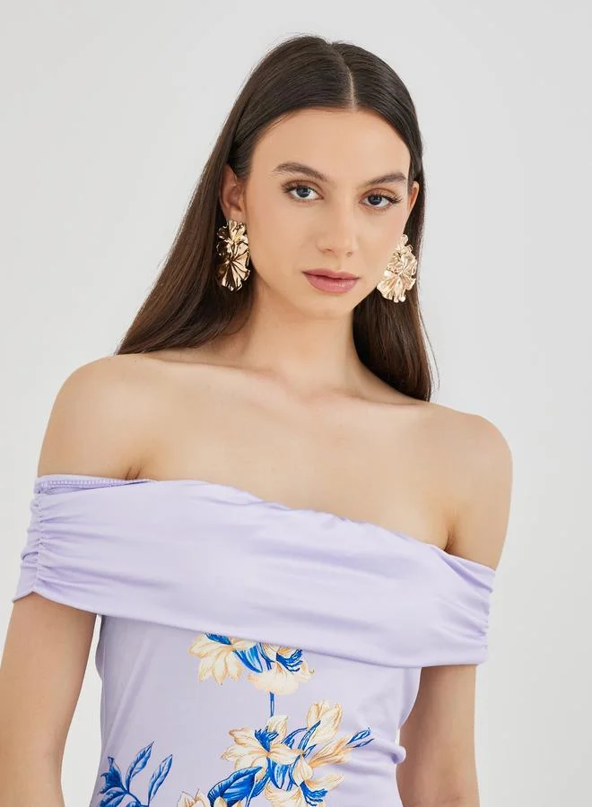 Take Two Take Two Floral Print Sleeveless Off Shoulder Maxi Dress