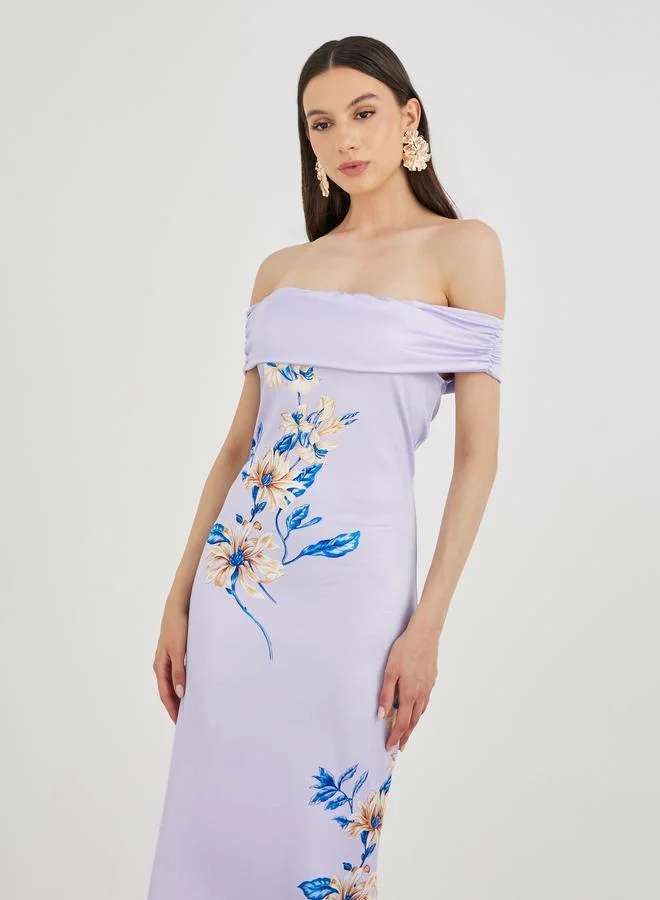 Take Two Take Two Floral Print Sleeveless Off Shoulder Maxi Dress