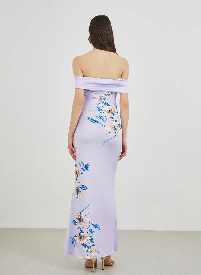 Take Two Take Two Floral Print Sleeveless Off Shoulder Maxi Dress