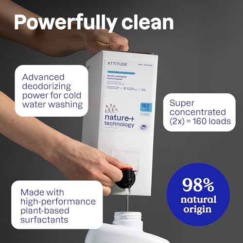 ATTITUDE Liquid Laundry Detergent Refill, EWG Verified, HE Compatible, Plant-Based & Vegan, Natural Laundry Soap, Unscented, 160 Loads, 135.26 Fl Oz - Image 4