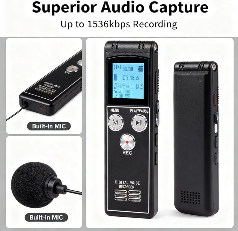 64GB Voice Activated Recording Device Portable Audio Recorder for Lectures Interviews Meetings - Image 3