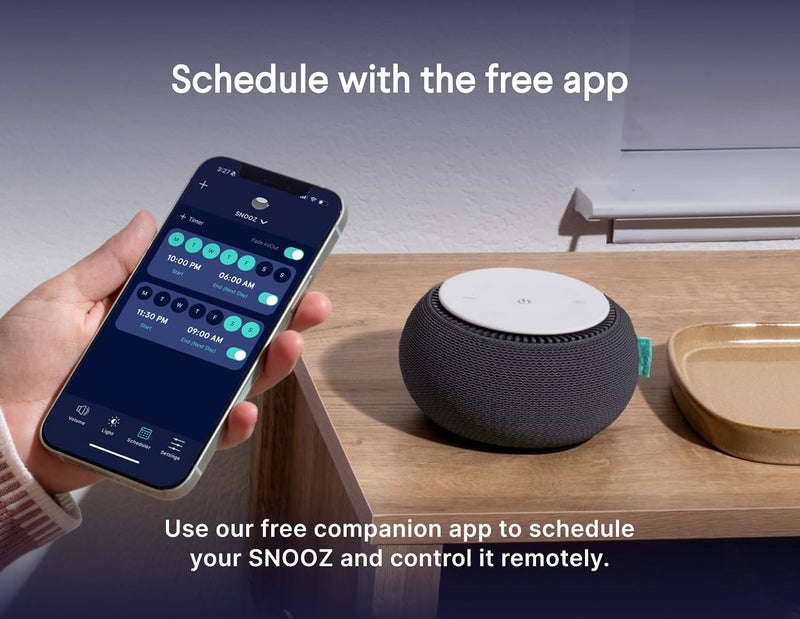 SNOOZ آلة الصوت البيضاء الذكية - مروحة حقيقية داخلها لصوت أبيض غير متكرر، مساعدة للنوم للبالغين، السفر، النوم، غرفة النوم، محمولة، أساسية لتسجيل الأطفال - فحم - Image 4