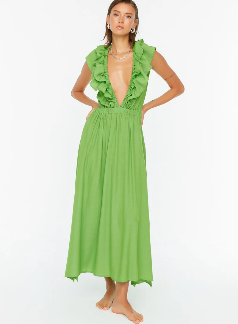trendyol Plunge Neck Ruffle Detail Dress