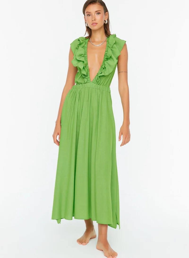 trendyol Plunge Neck Ruffle Detail Dress
