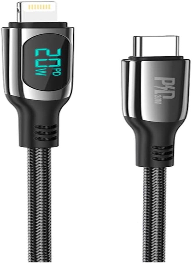 Hoco Hoco s51 - extreme, digital display, pd fast charging and data transmittion cable (20w - 1.2m), type-c to lightning plug, compatible with apple iphone ipad airpods - black 