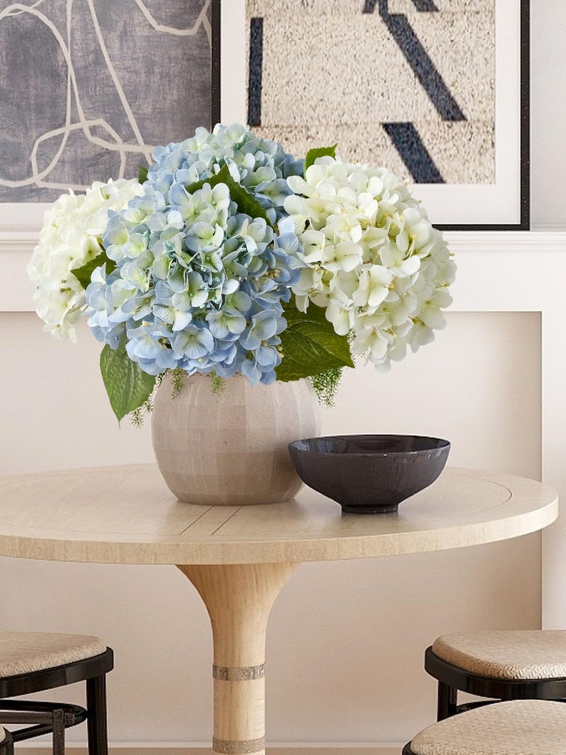 ZYTUYO 2PCS White & 2PCS 20" Light Blue Hydrangea Artificial Flowers Real Touch Faux Hydrangeas with Long Stem for Spring Home Decor Baby Shower Floral Arrangement Kitchen Party Wedding Xmas Decor - Image 3