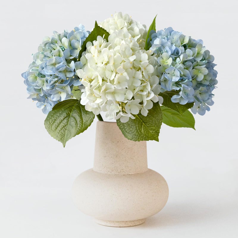 ZYTUYO 2PCS White & 2PCS 20" Light Blue Hydrangea Artificial Flowers Real Touch Faux Hydrangeas with Long Stem for Spring Home Decor Baby Shower Floral Arrangement Kitchen Party Wedding Xmas Decor - Image 1