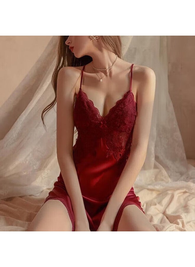 Kj Padded Ice Silk Women's Sleepwear Set Spaghetti Strap Lingerie Nightdress Robe Summer Lace Homewear Set - Image 2