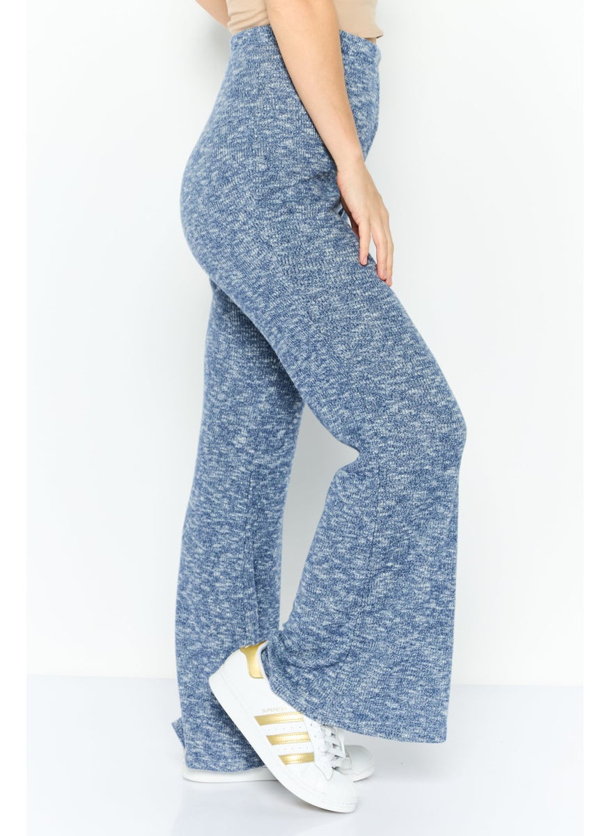 Sage The Label - Women Regular Fit Knit Wide Leg Pant, Blue Combo - Image 1