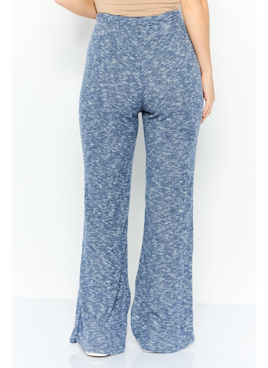 Sage The Label - Women Regular Fit Knit Wide Leg Pant, Blue Combo - Image 1