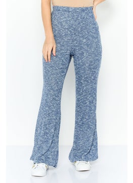 Women Regular Fit Knit Wide Leg Pant, Blue Combo