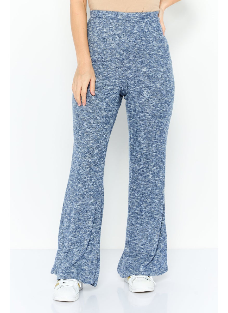 Sage The Label - Women Regular Fit Knit Wide Leg Pant, Blue Combo - Image 1