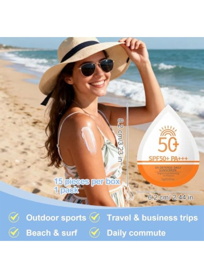 لايكو 15 حبة واقي شمس SPF 50+، كريم شمس صغير للوجه والجسم، حجم مثالي للسفر، واقي شمس بدون بقايا بيضاء، للوجه والجسم، مقاوم للماء، حماية خفيفة من الأشعة فوق البنفسجية للاستخدام اليومي، 2 جرام لكل حبة - Image 2
