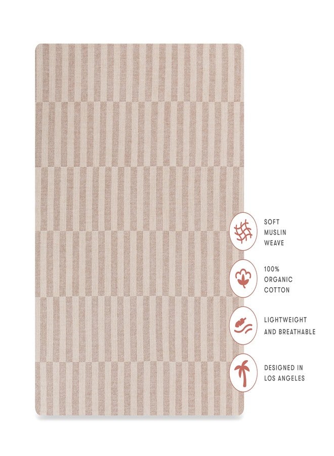 Babyletto 100% Organic Cotton All-Stages® Midi Crib Sheet, GOTS-Certified, Fitted 360°, Ultra-Soft and Breathable Muslin - Cocoa Offset Stripe - Image 2