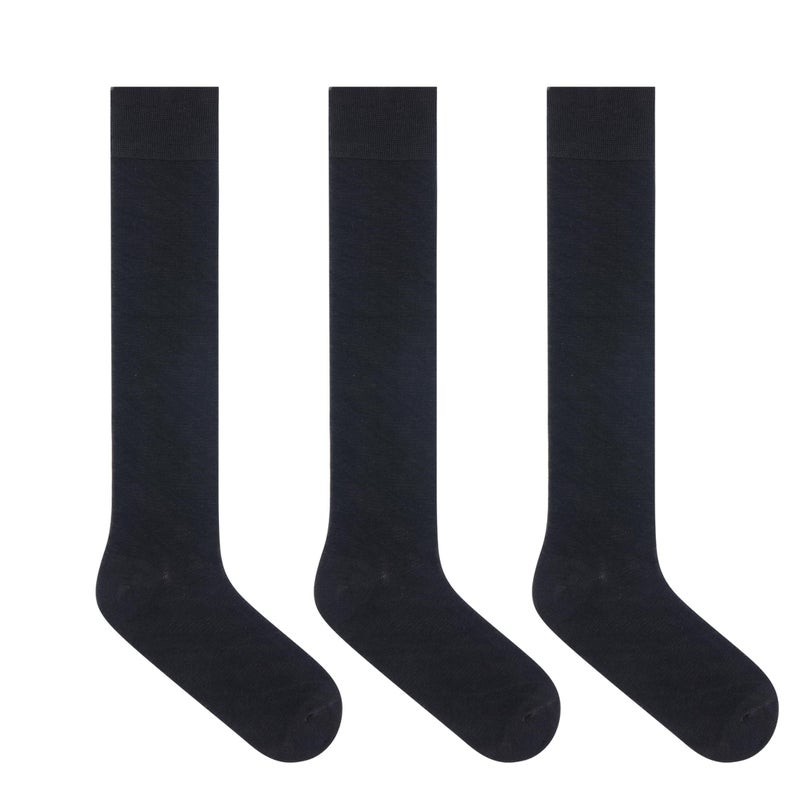 Y2Y2 3 Pairs Men's Knee-High Dress Socks/Black x3 / Shoe Size (7-12) - Image 3