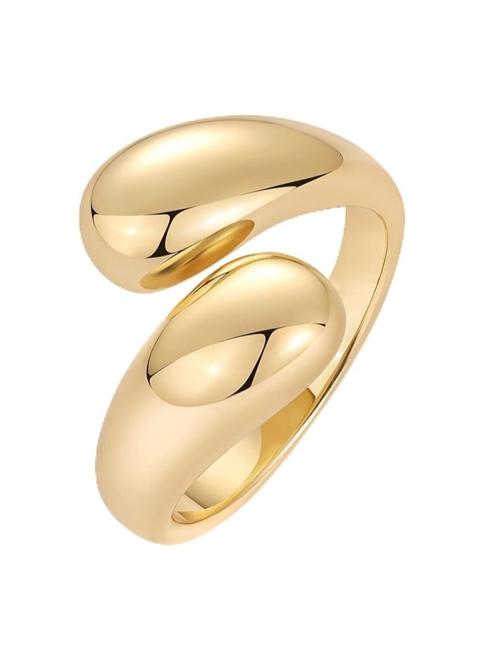 14K Gold Plated Chunky Twist Ring for Women, Open Crossover Stackable Statement Band Free Size Yellow Gold