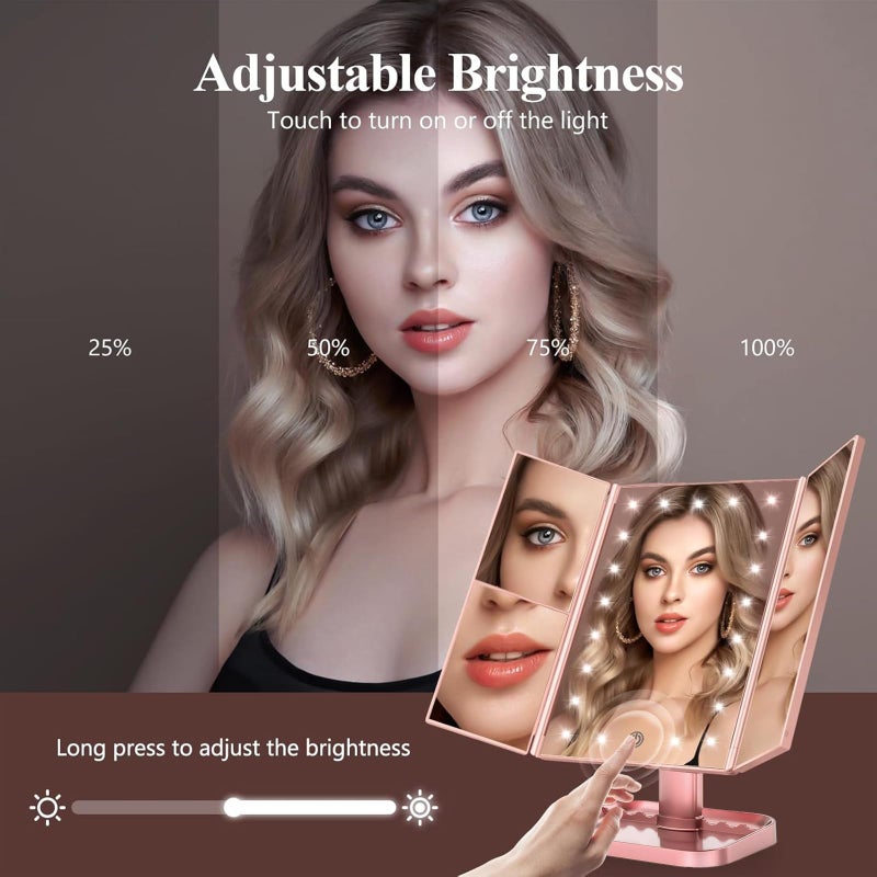 HUONUL Makeup Mirror, Vanity Mirror with Lights, 2X/3X/10X Magnification, Touch Control, Trifold, Dual Power Supply, Valentines Day Gifts for Her,Gifts for Women, Wife, Mom, Girls,Dorm Room Essentials - Image 3