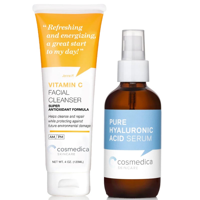 Cosmedica Skincare Vitamin C Facial Cleanser & Hyaluronic Acid Serum 4 oz Each Bundle â€“ Anti-Aging Face Cleanser and Hydrating Facial Moisturizer for Radiant and Refreshed Skin - Image 1
