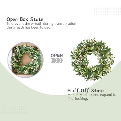 CIR OASES Green Eucalyptus Wreaths for Front Door 22 inch Spring Summer Wreath with Eucalyptus Leaves,Olives Leaves,Berry for Indoor Outdoor Farmhouse Home Porch Wall Window Festival Wedding Decor All Season - Image 4