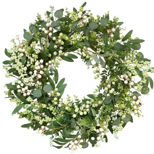 CIR OASES Green Eucalyptus Wreaths for Front Door 22 inch Spring Summer Wreath with Eucalyptus Leaves,Olives Leaves,Berry for Indoor Outdoor Farmhouse Home Porch Wall Window Festival Wedding Decor All Season - Image 1