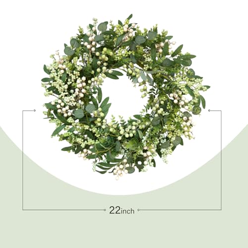 CIR OASES Green Eucalyptus Wreaths for Front Door 22 inch Spring Summer Wreath with Eucalyptus Leaves,Olives Leaves,Berry for Indoor Outdoor Farmhouse Home Porch Wall Window Festival Wedding Decor All Season - Image 3