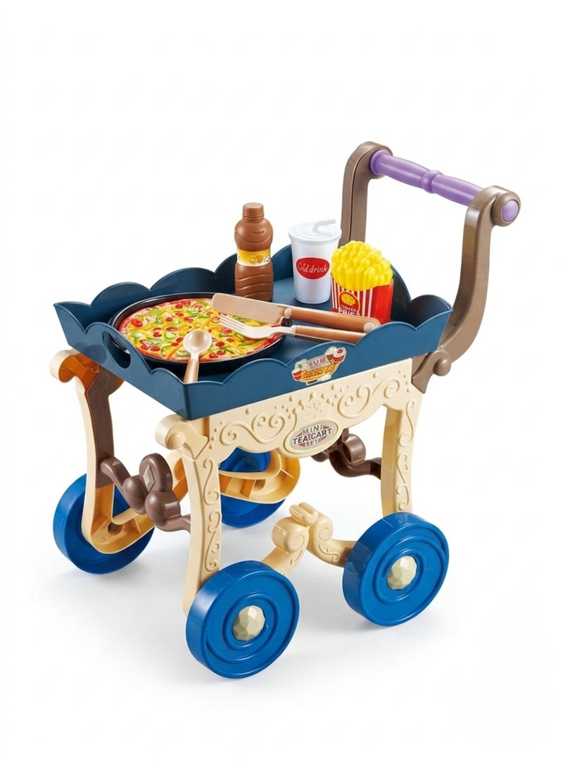 Integrated children's food and beverage serving cart - kitchen play set and dinnerware