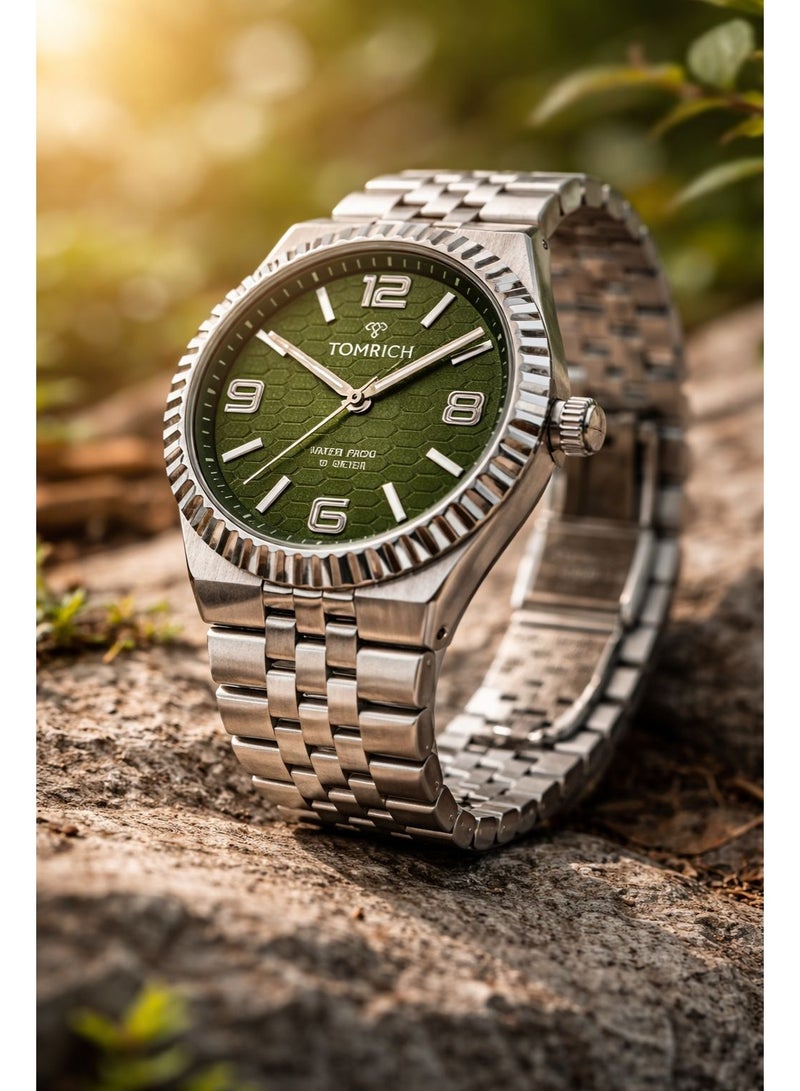 TOMRICH Royal Hive Men’s Watch Green Honeycomb Dial Stainless Steel Strap Quartz Date 30M Water Resistant - Image 2