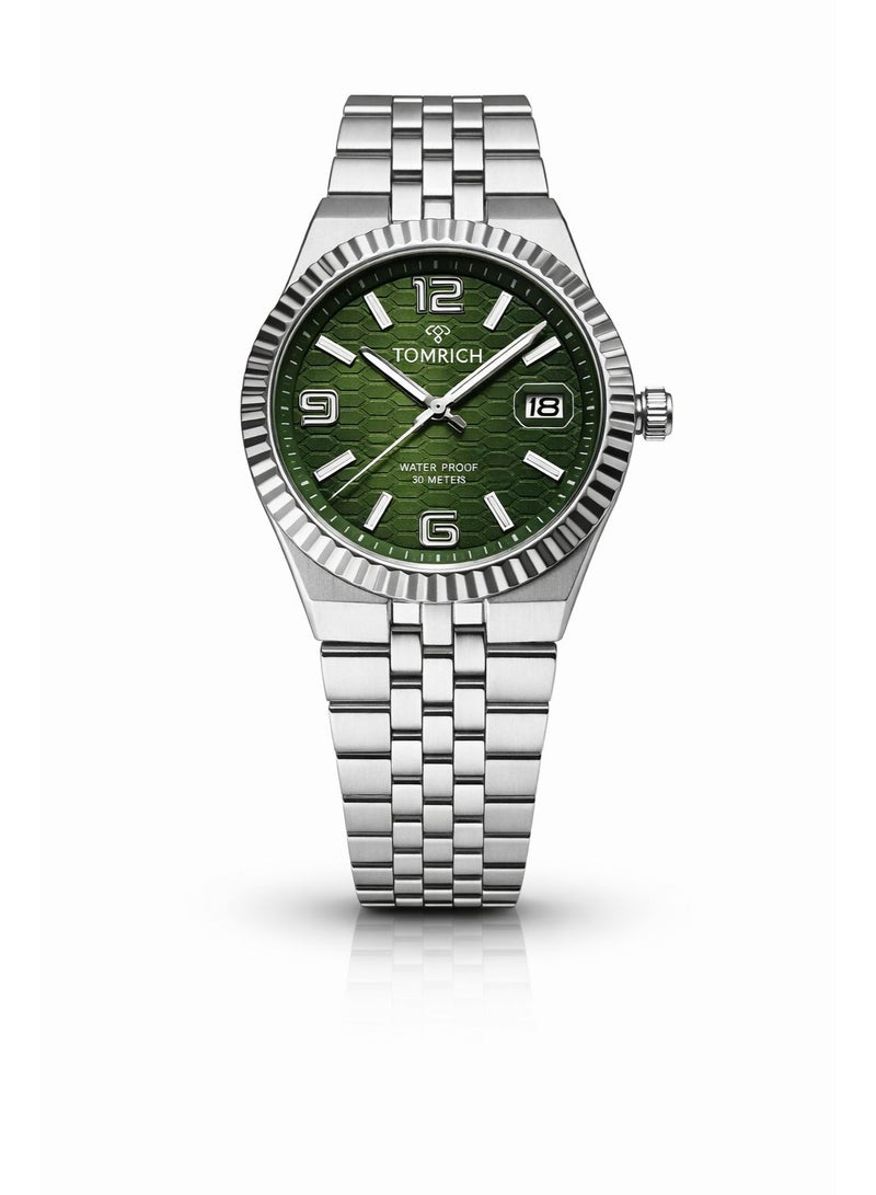 TOMRICH Royal Hive Men’s Watch Green Honeycomb Dial Stainless Steel Strap Quartz Date 30M Water Resistant - Image 1