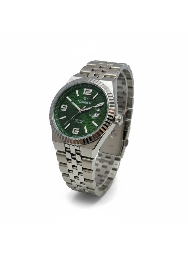 TOMRICH Royal Hive Men’s Watch Green Honeycomb Dial Stainless Steel Strap Quartz Date 30M Water Resistant - Image 5