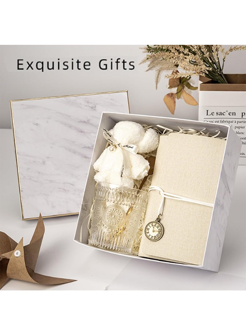 Aikanbo Gifts Basket for Women - Birthday Gift Box Set Contains Embossed Glass Cup and Vintage StrapNotebook,Birthday Gift Basket for Woman, Girls,Girlfriend and Wife,Spa Gift Set with Gift Box for Mother and Sister Wedding Gift Graduation Anniversary Gift for Wife - Image 2