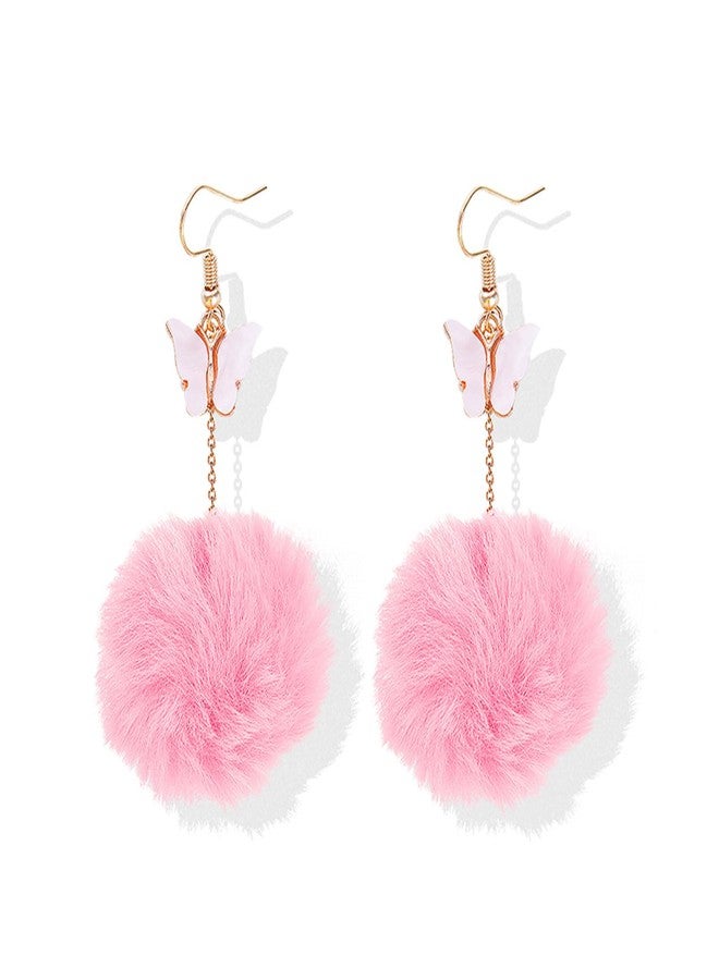 Frodete Pom Pom Earrings for Women Trendy Butterfly Puffy Dangle Earring Faux Fur Ball Fluffy Earring Rave Prom earrings - Image 1