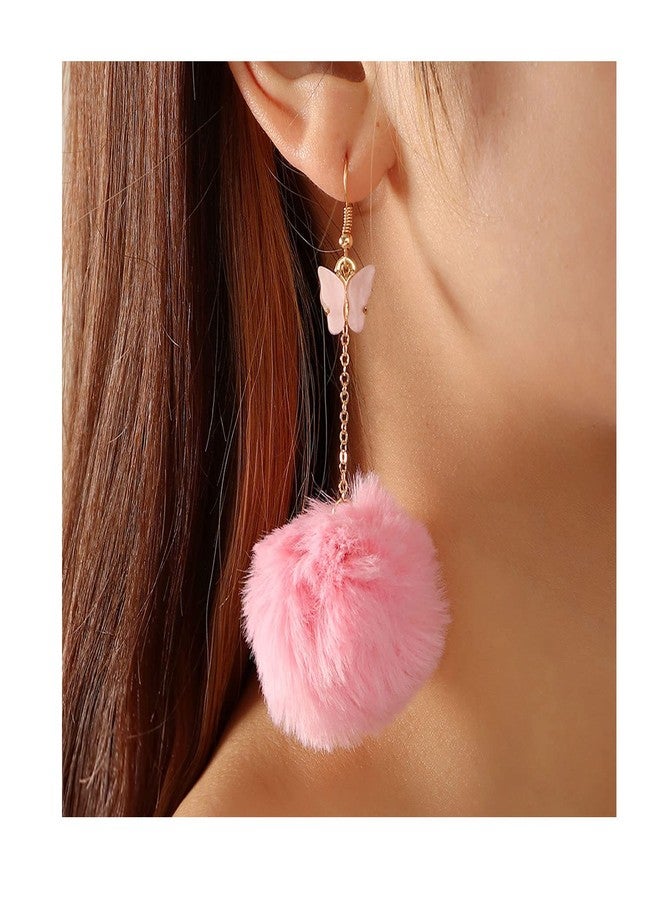 Frodete Pom Pom Earrings for Women Trendy Butterfly Puffy Dangle Earring Faux Fur Ball Fluffy Earring Rave Prom earrings - Image 4