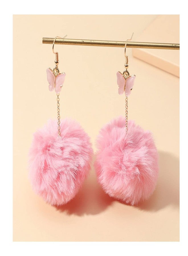 Frodete Pom Pom Earrings for Women Trendy Butterfly Puffy Dangle Earring Faux Fur Ball Fluffy Earring Rave Prom earrings - Image 5