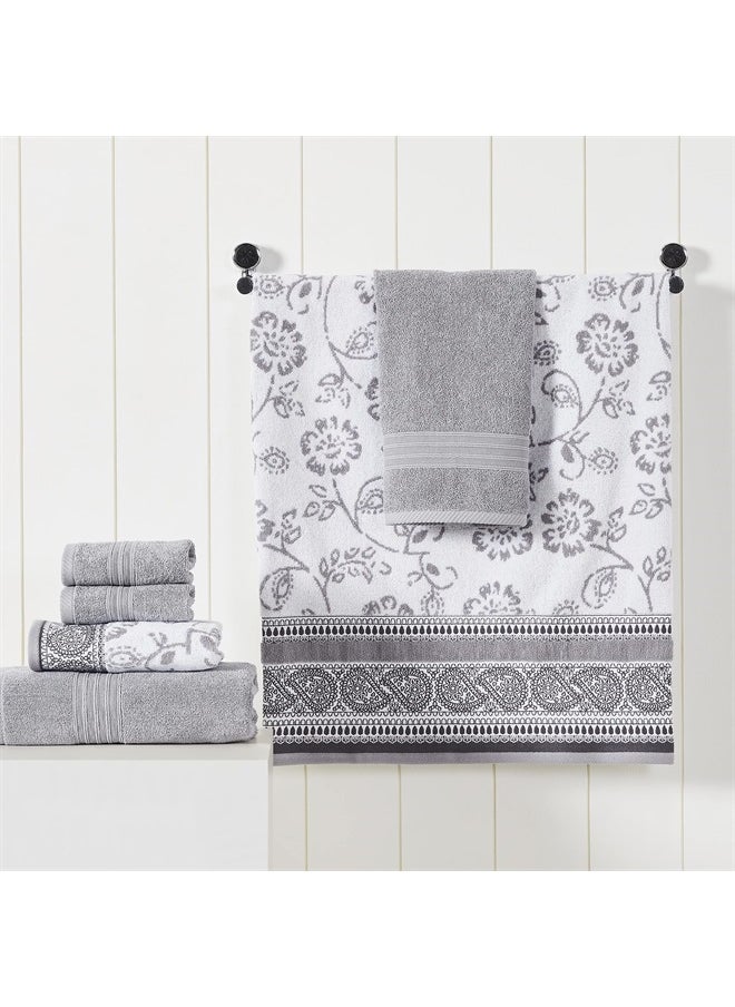 Modern Threads 6 Piece Set, 2 Bath Towels, 2 Hand Towels, 2 Washcloths Yarn Dyed Jacquard/Solid Towel Set Ophelia Stone 