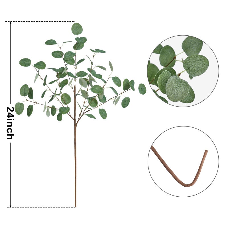 Bessol Artificial Eucalyptus Stems 24'' 5Pcs Fake Plants Greenery for Vase, Faux Eucalyptus Stems for Home Decor, Bathroom, Office, Coffee Table & Farmhouse Centerpiece Decorations - Image 2