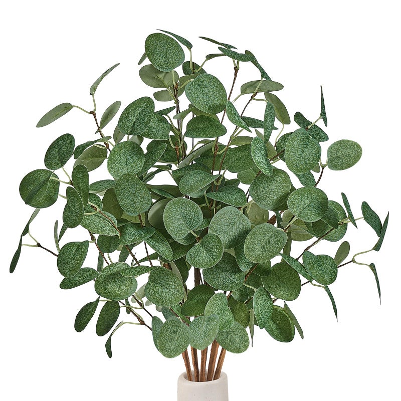 Bessol Artificial Eucalyptus Stems 24'' 5Pcs Fake Plants Greenery for Vase, Faux Eucalyptus Stems for Home Decor, Bathroom, Office, Coffee Table & Farmhouse Centerpiece Decorations - Image 1