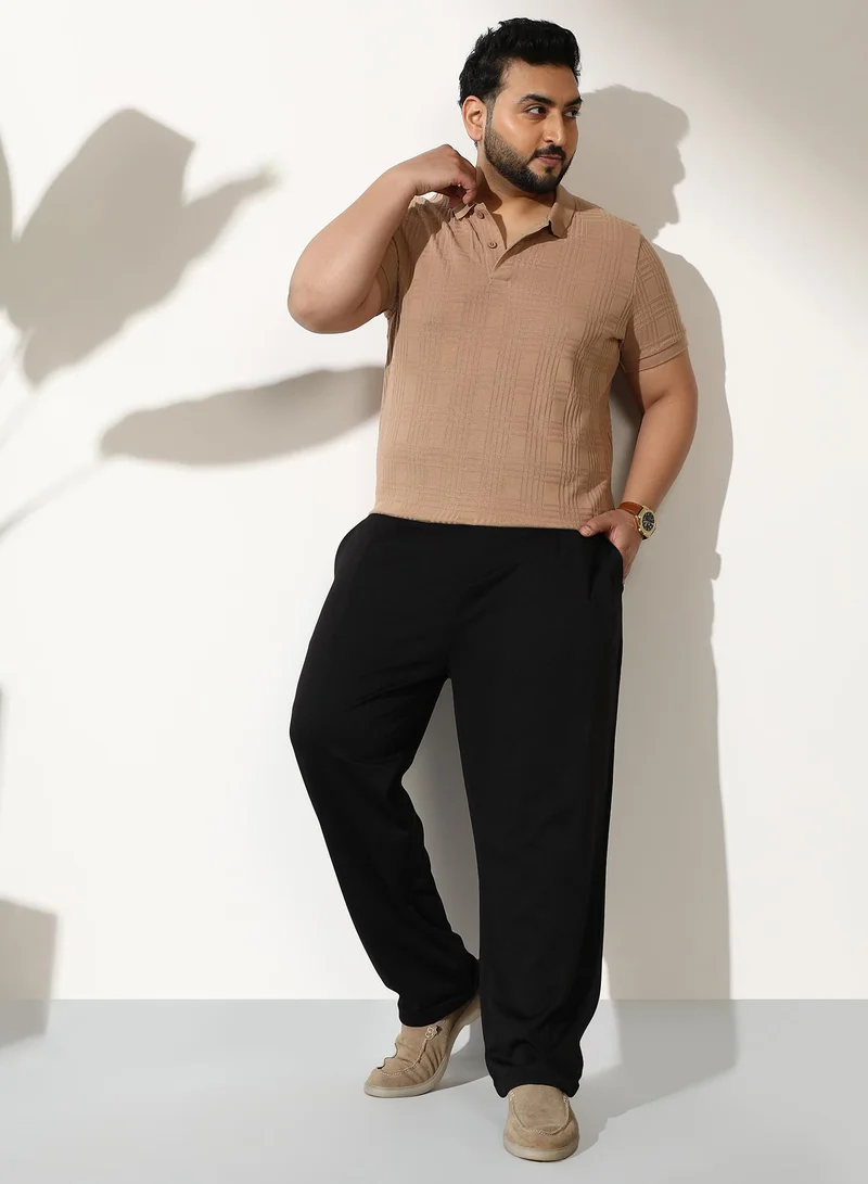 Instafab Plus  Men Pleated-Tailored Trousers | Mid-Rise, Extended-Closure Waistband | Button, Straight Hem | Solid Twill Woven Fabric For Casual & Daily | Onyx Black for Men | Best Price UAE