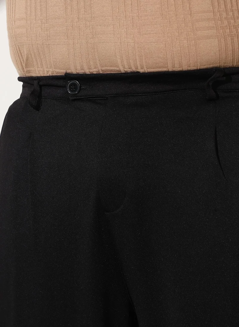 Instafab Plus  Men Pleated-Tailored Trousers | Mid-Rise, Extended-Closure Waistband | Button, Straight Hem | Solid Twill Woven Fabric For Casual & Daily | Onyx Black for Men | Best Price UAE