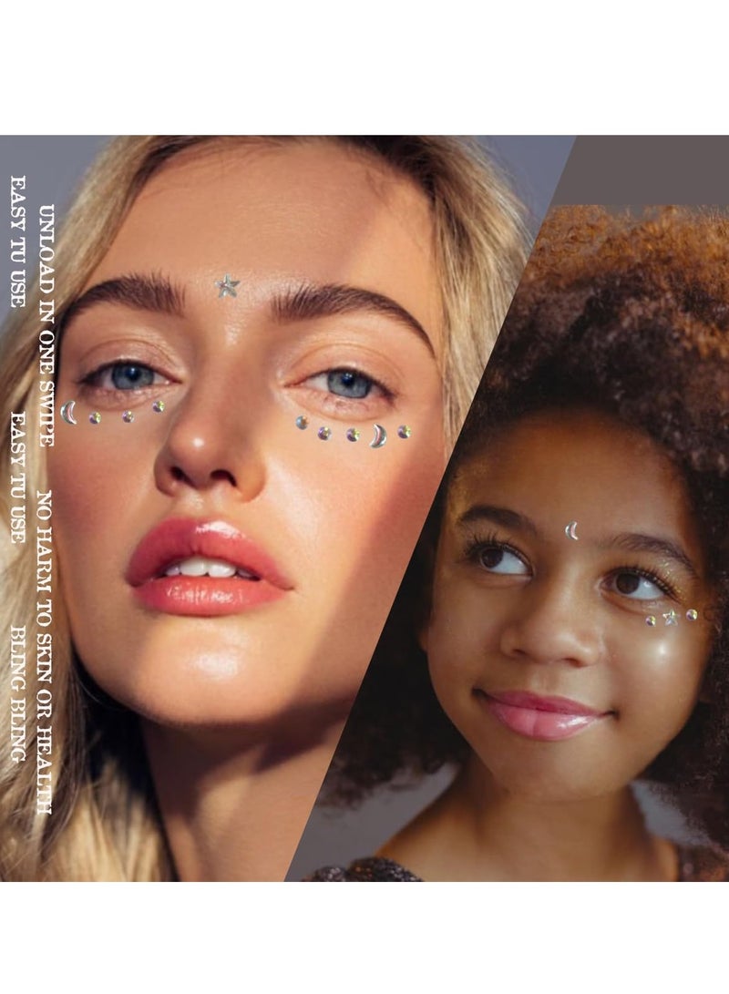 3 Sheets 3D Self-Adhesive Rhinestones for Eyes, Face & Nail Decoration, Festival Makeup & DIY Crafts, Iridescent Silver Face Gems Stickers (390PCS) - Image 3