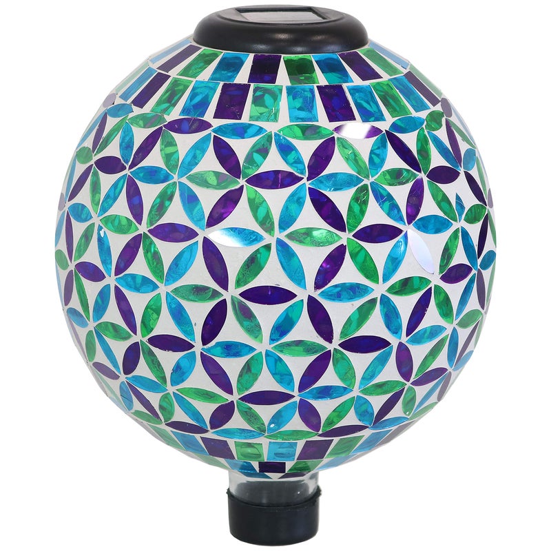 Sunnydaze 10 inch Solar Gazing Ball for Garden  Glass Outdoor Gazing Globe  Mosaic Cool Blooms