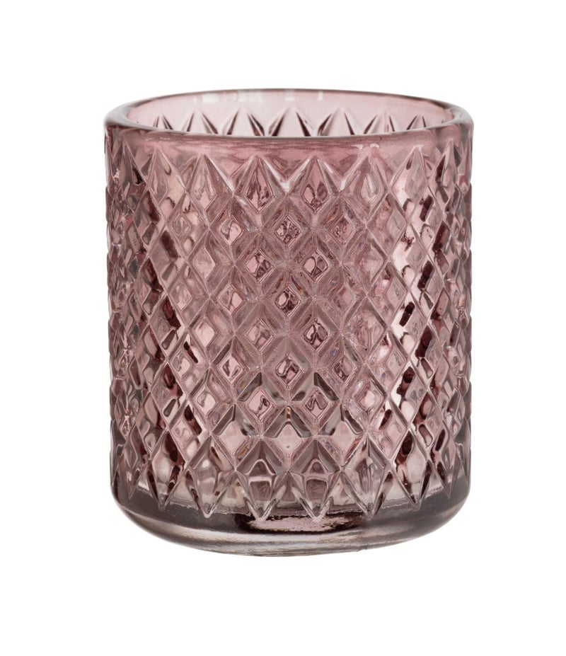 WENKO Atessa dusky pink toothbrush mug small glass toothbrush cup with textured surface in the shape of small diamonds mouth rinsing mug for bathroom and guest WC  75 x 10 cm
