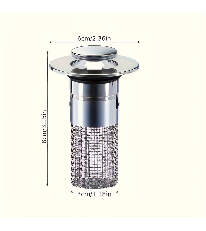 Silvery Retractable Sink Drain Plug Hair Catcher Chrome Plastic Fits 1.57-3.4 Inches - Image 1