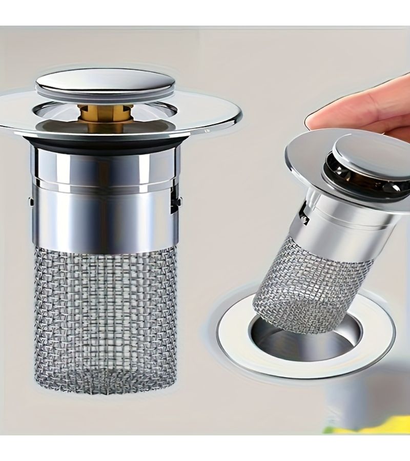 Silvery Retractable Sink Drain Plug Hair Catcher Chrome Plastic Fits 1.57-3.4 Inches - Image 4
