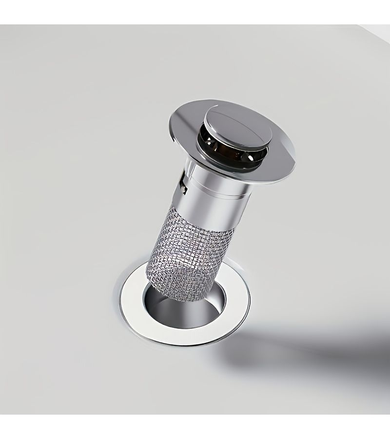 Silvery Retractable Sink Drain Plug Hair Catcher Chrome Plastic Fits 1.57-3.4 Inches - Image 2