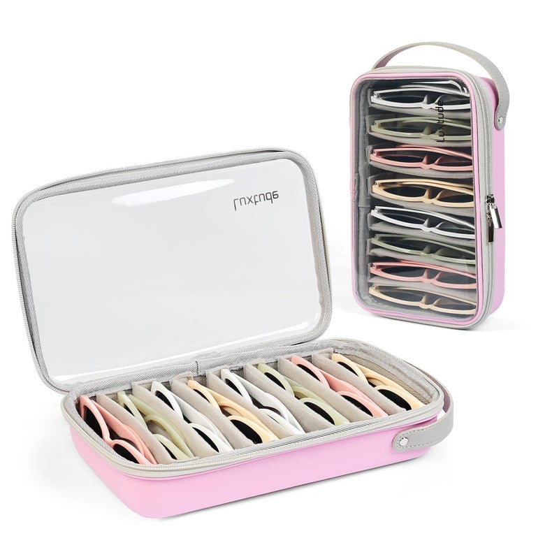 Luxtude Travel Sunglasses Organizer Case for Women Men, Glasses Case Multiple Pairs with Adjustable Slots, Hard Shell Sunglass Storage Cases, Clear Eyeglass Organizer for Multiple Glasses - Image 1