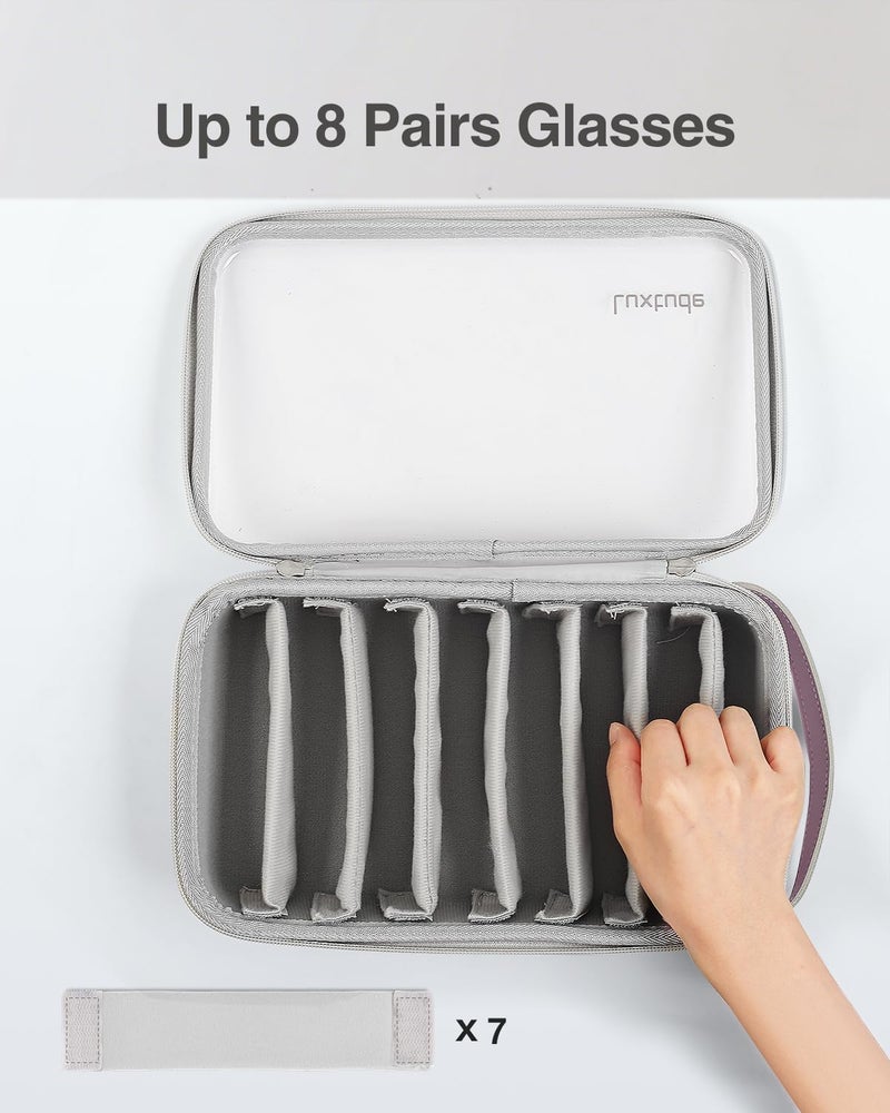 Luxtude Travel Sunglasses Organizer Case for Women Men, Glasses Case Multiple Pairs with Adjustable Slots, Hard Shell Sunglass Storage Cases, Clear Eyeglass Organizer for Multiple Glasses - Image 3