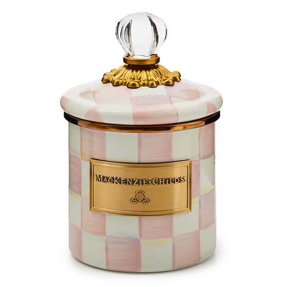 mackenzie childs MACKENZIECHILDS Enamel Canister Versatile Kitchen Storage Container for Flour and Sugar Demi 24Ounce Capacity PinkandWhite Rosy Check - Image 1