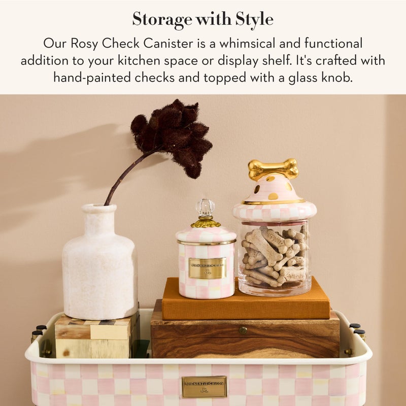 mackenzie childs MACKENZIECHILDS Enamel Canister Versatile Kitchen Storage Container for Flour and Sugar Demi 24Ounce Capacity PinkandWhite Rosy Check - Image 3
