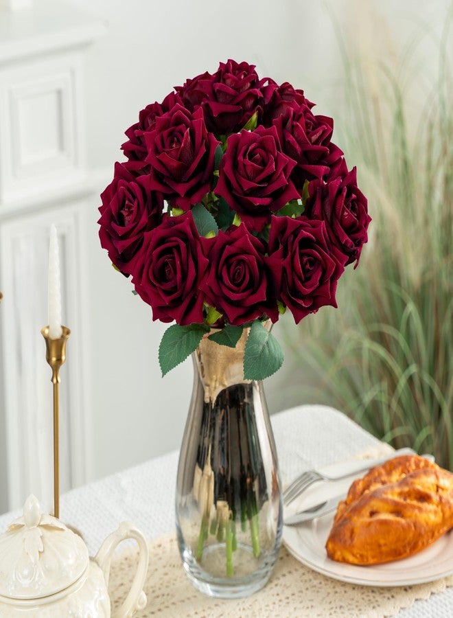 Ttranewsoo Fake Roses Faux Flowers Silk Roses Artificial Roses with Stems 16.5In Realistic Artificial Flowers Suitable for Indoor Home Decoration Diy Bouquet Wedding Decor Party Decor 12PCS(Black red) - Image 5